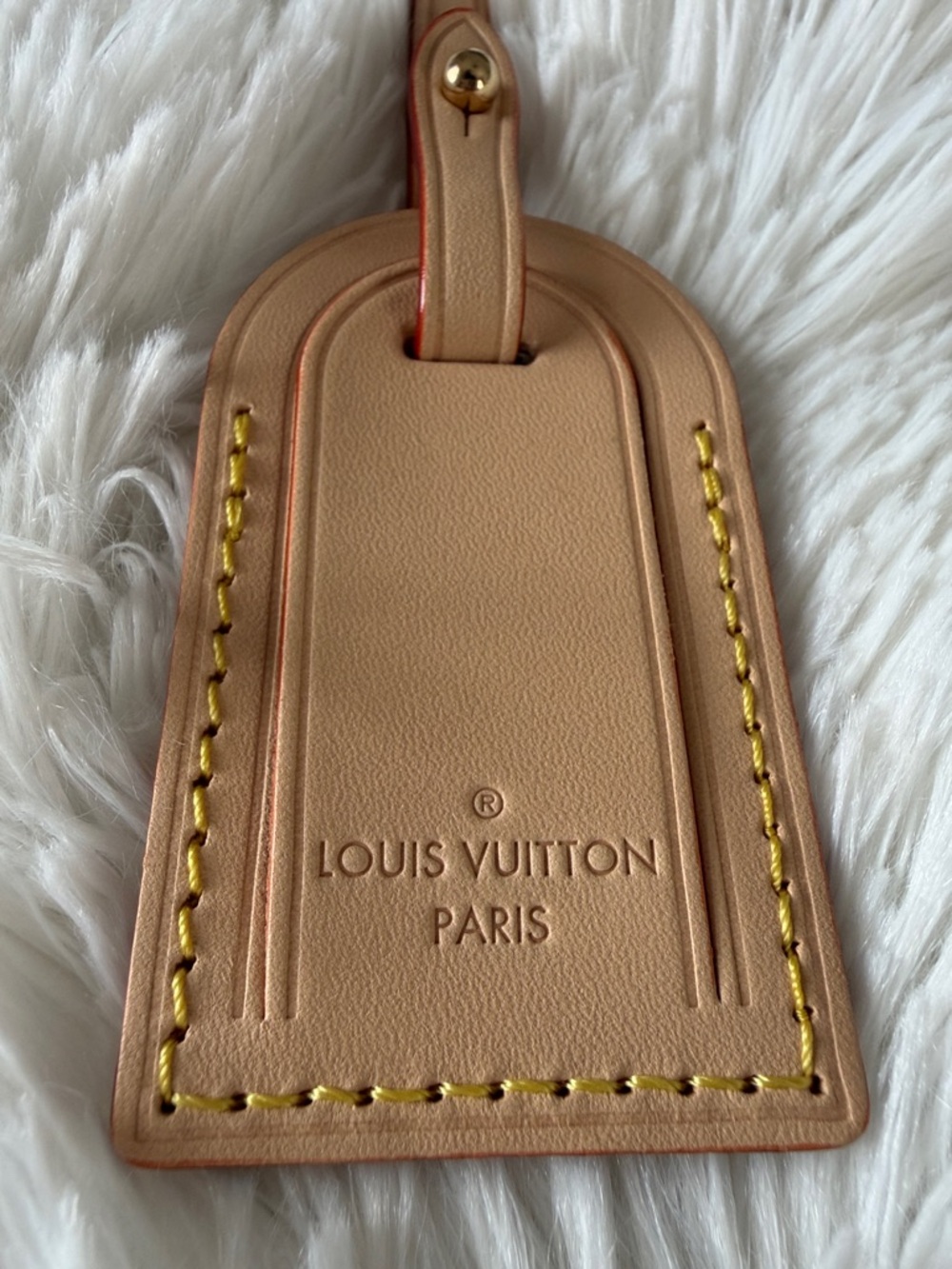 Louis Vuitton Tan Leather Luggage Tag with Red Edge - Picture 3 of 10